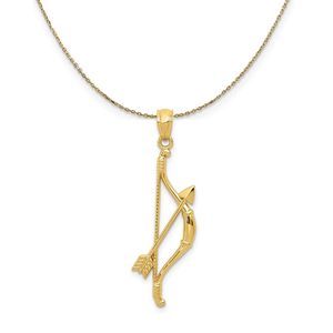 14k Yellow Gold Bow and Arrow (11 x 36mm) Necklace - 16 Inch